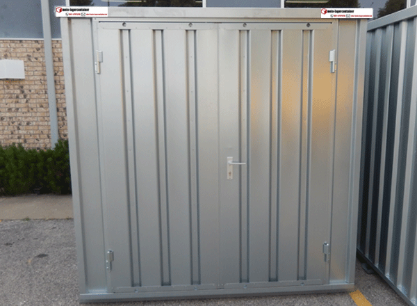2x2m SchnellbauContainer Lagerbox mit 1flgl.-Tür auf der 2m Seite mit OSB-Holzboden 4 Kranösen Staplerführung verzinkt