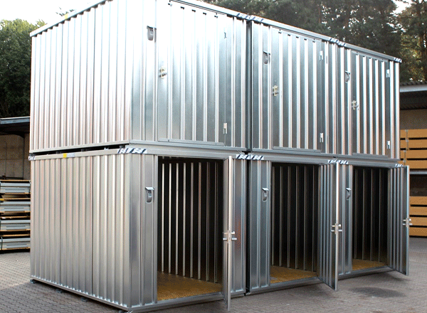 4x2m SchnellbauContainer Blechcontainer mit 1flgl.-Tür auf der 2m Seite mit OSB-Holzboden 4 Kranösen Staplerführung verzinkt