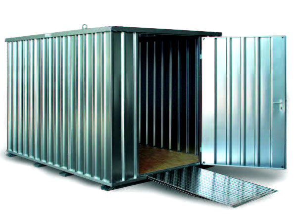 3m Schnellbaucontainer Leichtbaucontainer mit 1flgl.-Tür auf der 2m Seite mit OSB-Holzboden 4 Kranösen Staplerführung verzinkt