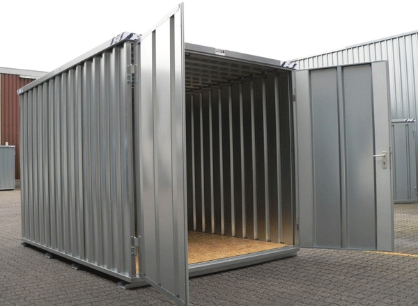 6m Schnellbaucontainer Materialcontainer mit 1flgl.-Tür auf der 2m Seite mit OSB-Holzboden 4 Kranösen Staplerführung verzinkt